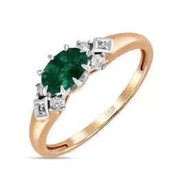 Золотое кольцо c бриллиантами и изумрудом