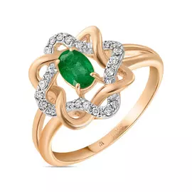 Золотое кольцо c бриллиантами и изумрудом