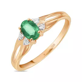 Золотое Кольцо c бриллиантами и изумрудом