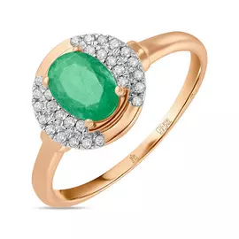 Золотое кольцо c бриллиантами и изумрудом