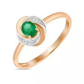 Золотое кольцо c бриллиантами и изумрудом