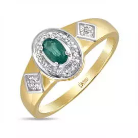 Золотое кольцо c бриллиантами и изумрудом