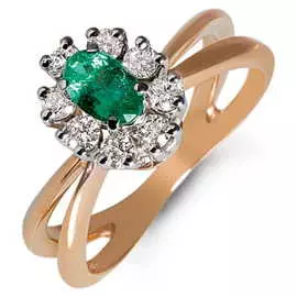 Золотое кольцо c бриллиантами и изумрудом