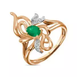 Золотое кольцо c бриллиантами и изумрудом