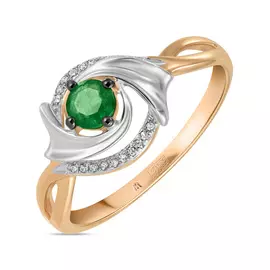 Золотое кольцо c бриллиантами и изумрудом