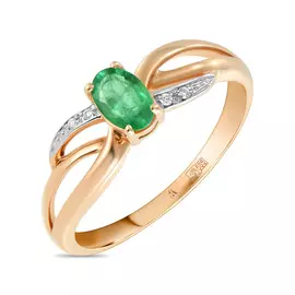 Золотое кольцо c бриллиантами и изумрудом