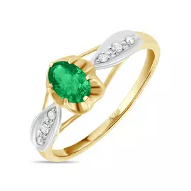 Золотое Кольцо c бриллиантами и изумрудом