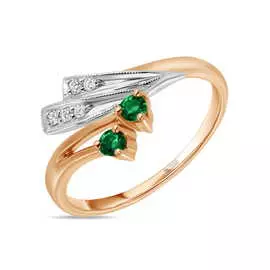 Золотое кольцо c бриллиантами и изумрудом