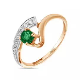 Золотое Кольцо c бриллиантами и изумрудом