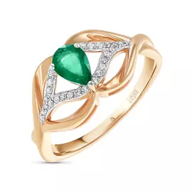 Золотое кольцо c бриллиантами и изумрудом