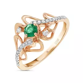 Золотое кольцо c бриллиантами и изумрудом