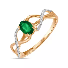 Золотое кольцо c бриллиантами и изумрудом