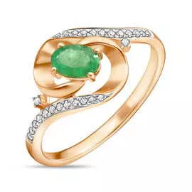 Золотое кольцо c бриллиантами и изумрудом