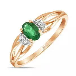 Золотое Кольцо c бриллиантами и изумрудом