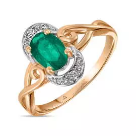 Золотое кольцо c бриллиантами и изумрудом