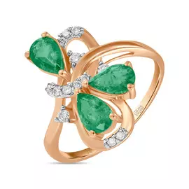 Золотое кольцо c бриллиантами и изумрудом