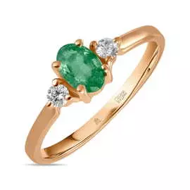 Золотое кольцо c бриллиантами и изумрудом