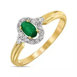 Золотое кольцо c бриллиантами и изумрудом