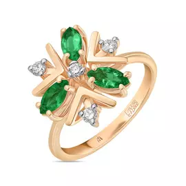 Золотое кольцо c бриллиантами и изумрудом