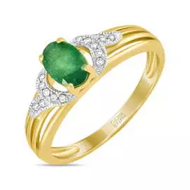 Золотое кольцо c бриллиантами и изумрудом