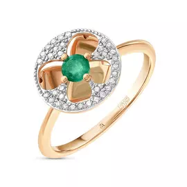 Золотое кольцо c бриллиантами и изумрудом