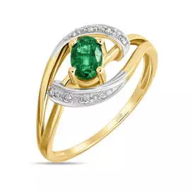 Золотое Кольцо c бриллиантами и изумрудом