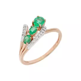 Золотое кольцо c бриллиантами и изумрудами