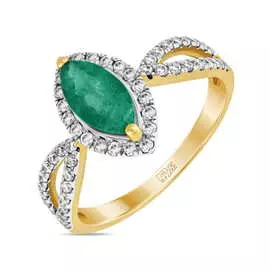 Золотое кольцо c бриллиантами и изумрудом