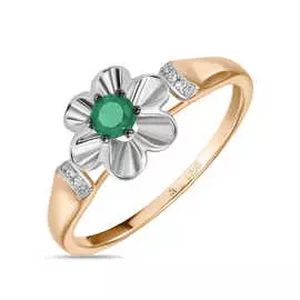 Золотое кольцо c бриллиантами и изумрудом