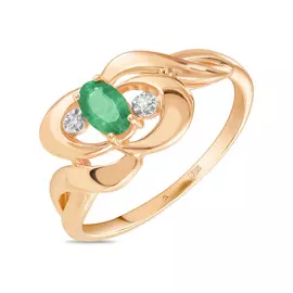 Золотое кольцо c бриллиантами и изумрудом