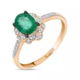 Золотое кольцо c бриллиантами и изумрудом