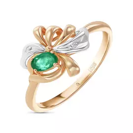 Золотое кольцо c бриллиантами и изумрудом