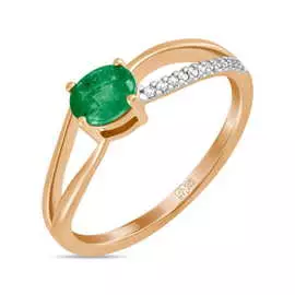 Золотое кольцо c бриллиантами и изумрудом