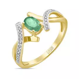 Золотое кольцо c бриллиантами и изумрудом