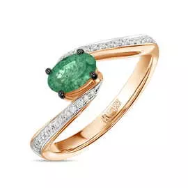 Золотое кольцо c бриллиантами и изумрудом