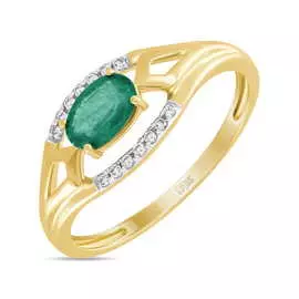 Золотое кольцо c бриллиантами и изумрудом