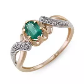 Золотое кольцо c бриллиантами и изумрудом