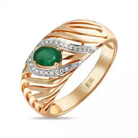 Золотое кольцо c бриллиантами и изумрудом
