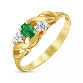 Золотое кольцо c бриллиантами и изумрудом