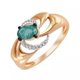 Золотое кольцо c бриллиантами и изумрудом