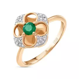 Золотое кольцо c бриллиантами и изумрудом