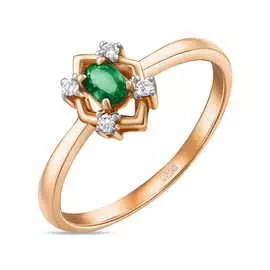 Золотое кольцо c бриллиантами и изумрудом