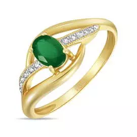 Золотое кольцо c бриллиантами и изумрудом