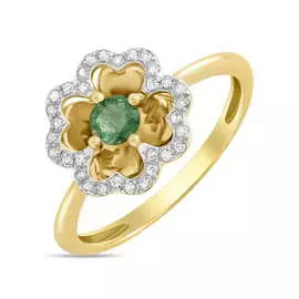 Золотое Кольцо c бриллиантами и изумрудом