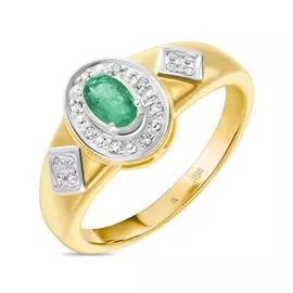 Золотое кольцо c бриллиантами и изумрудом