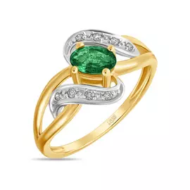 Золотое кольцо c бриллиантами и изумрудом