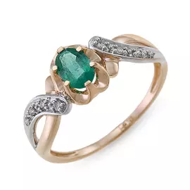 Золотое кольцо c бриллиантами и изумрудом