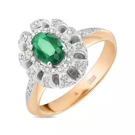 Золотое кольцо c бриллиантами и изумрудом