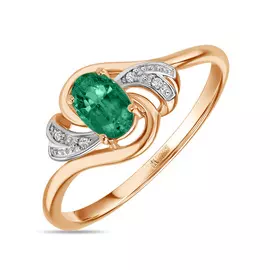 Золотое кольцо c бриллиантами и изумрудом
