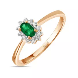 Золотое кольцо c бриллиантами и изумрудом